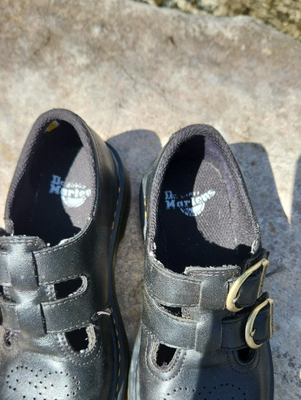 Kids Dr. Martens Black Double-Buckle Velcro Leather Shoes